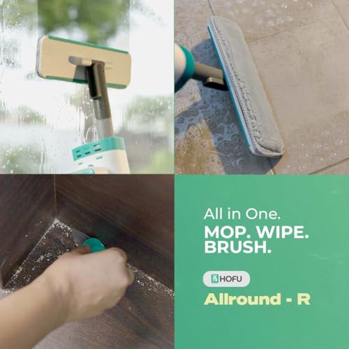 Image of HOFU Mini Mop for Kitchen with Self-Squeeze Mechanism | 3-in-1 Wipe, Mop & Brush | Microfiber Refill Pad - 1 Extra | Compact Design | White & Teal