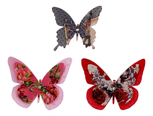 Set of 3 Colorful Butterflies on Clip - French Design with Eiffel Tower -