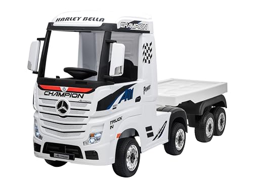 Mondial Toys Camion électrique Mercedes Actros pour enfants 12 V avec licence, siège en cuir,...