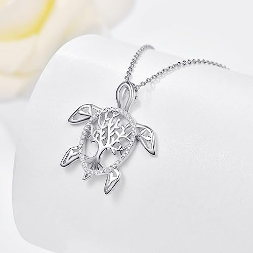 Dreamboat Turtle Necklace 925 Sterling Silver Tree of Life Sea Turtle Pendant Necklaces Tortoise Jewelry Birthday Party Gifts for Women - Image 4