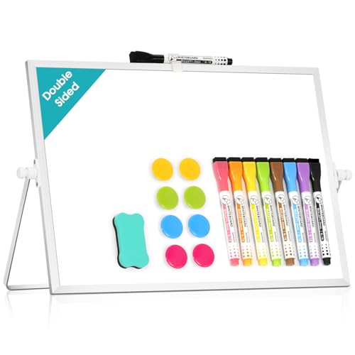 Image of Dry Erase Small White Board, 12 inch x 8 inch Mini Desktop Whiteboard with Stand