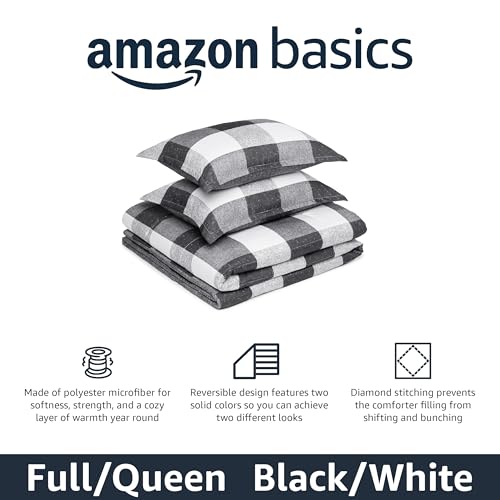 Image of Amazon Basics Lightweight Microfiber Comforter Set, 3-Piece, Black /White Checkerboard, Full /Queen