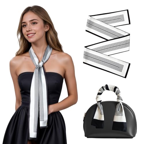 Seawhisper Black Purse Scarf for Handbags Bag Skinny Satin Silk Hair Head Neck Scarves for Women Charm Luxury Fashion Lightweight Accessories