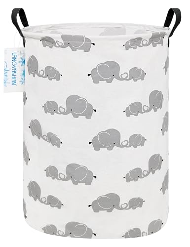 Image of LANGYASHAN Storage Bin, Canvas Fabric Collapsible Organizer Basket for Laundry Hamper,Toy Bins,Gift Baskets, Bedroom, Clothes,Baby Nursery (Full Love Elephant)