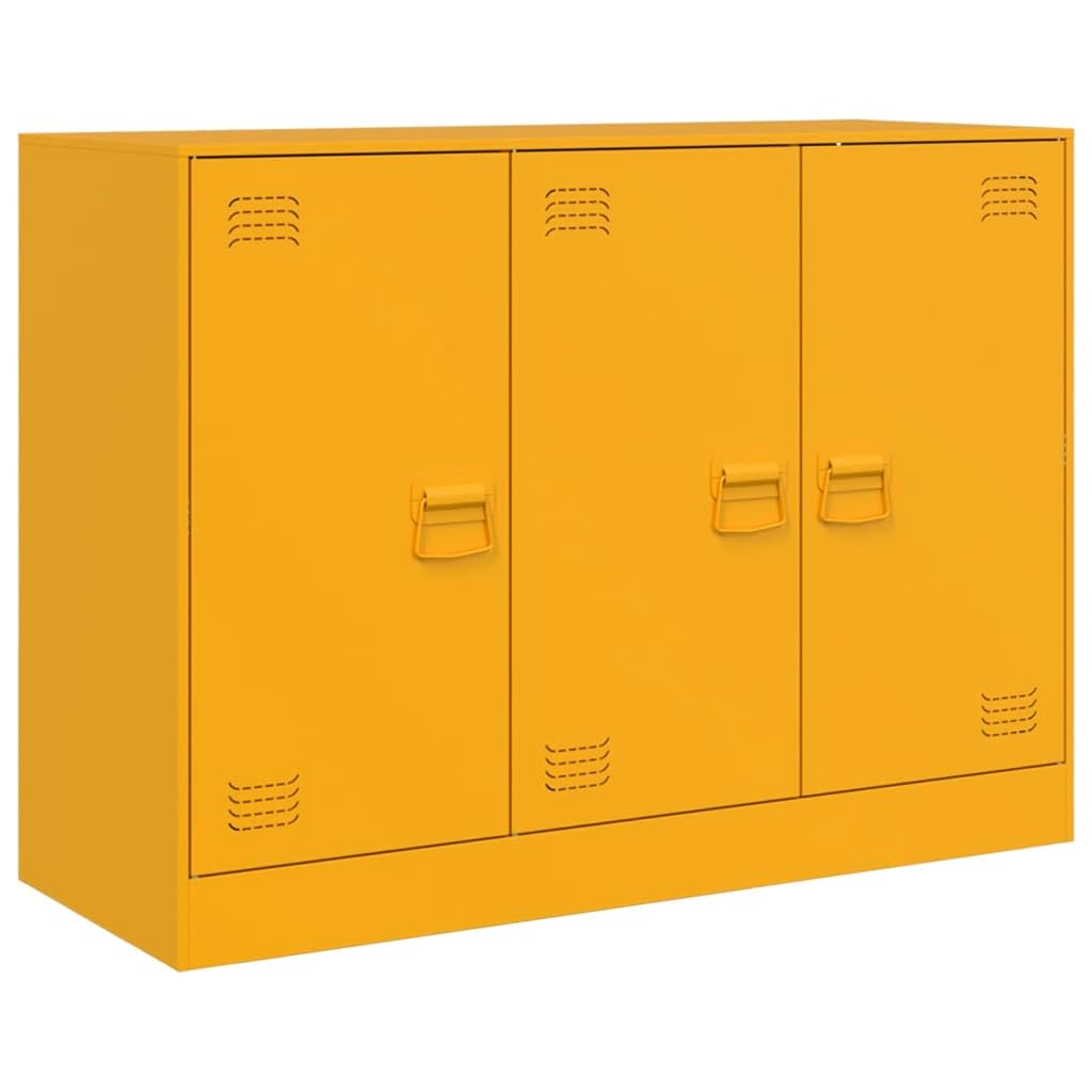 Armario archivador Armario Metalico Armario Oficina Muebles Oficina Armario archivador Archivos de Oficina con 3 Puertas 99 x 39 x 73 cm Amarillo Mostaza