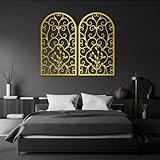 Metall-Wanddeko, Wandornament, Fensterbogen, rustikaler Landhausstil mit Medaillon-Scrollmuster für Wohnzimmer, Badezimmer, Schlafzimmer (Gold, 41 x 23 Zoll/105 x 59 cm x