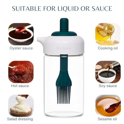 Image of Go Store Glass Oil Dispenser Bottle with 2 in 1 Silicone Brush Olive Oil Dispenser Bottle for Kitchen Cooking Baking BBQ (230 Ml)