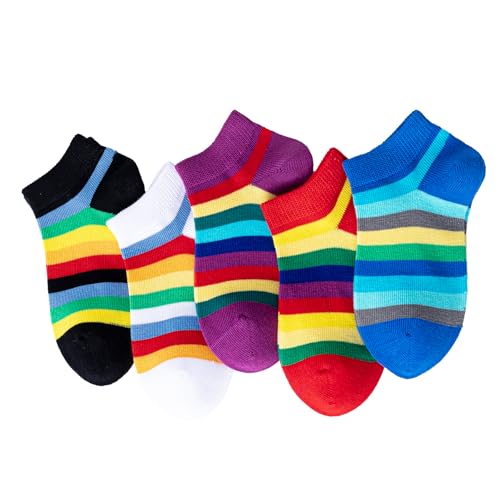 Girls No Show Seamless Socks Rainbow Cotton Stripes Socks Kids Low Cut Athletic Socks For School