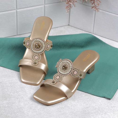 Image of Metro Women Faux Leather Ethnic Traditional Heel Sandal