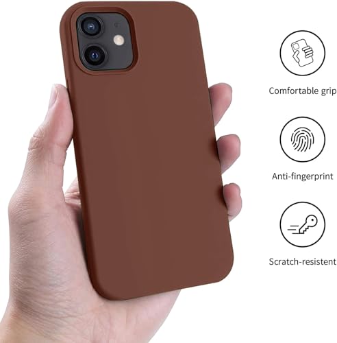 Image of Premium Liquid Silicone Case for iPhone 12 & 12 Pro - Slim Full Body Protective Back Cover with Soft Microfiber Lining, Anti-Slip Grip Scratch Resistant Phone Case(Brown)