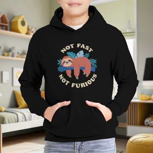 Kids Retro Funny Not Fast Not Furious Cute Sloth Boys Girls Lightweight Kangaroo Pocket Fleece Hoodies 6