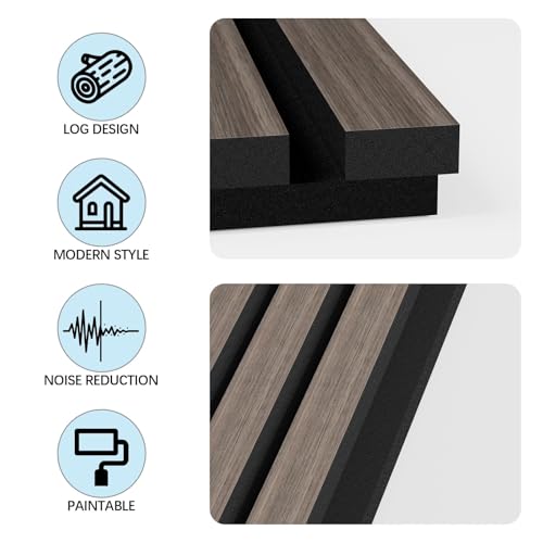 2PCS Wood Wall Panels, 3D Fluted Sound Absorbing Slat Wall Paneling in Walnut, Wood Finish Sound Proof for Wall and Ceiling