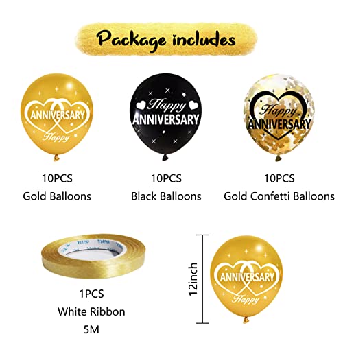 Lnlofen 30Pcs Happy Anniversary Balloons Decorations Kit, 12 Inch Black Gold Happy Wedding Anniversary Latex Confetti Balloons Party Supplies, 10th 20th 30th 40th 50th 60th Indoor Outdoor - Image 4