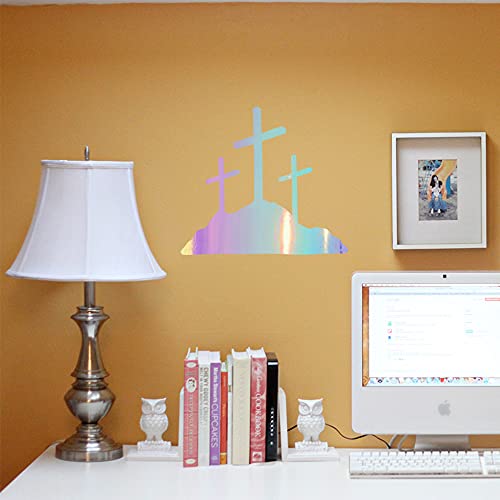 Image of Calvary Crosses Christian Jesus (Holographic Opal Purple) (Set Of 2) Premium Waterproof Vinyl Decal Stickers For Laptop Phone Accessory Helmet Car Window Bumper Mug Tuber Cup Door Wall Decoration