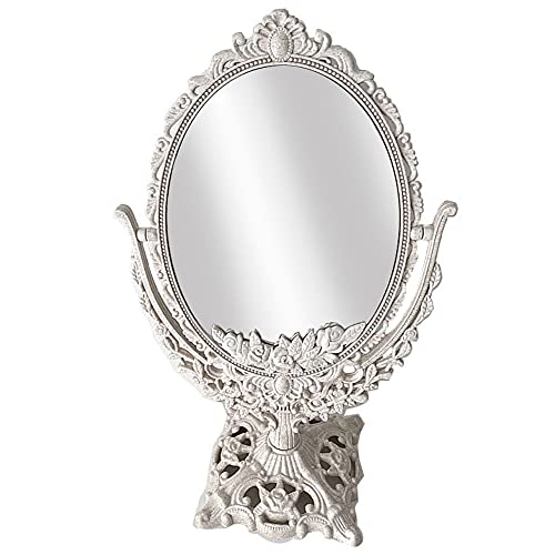  Moligin Double Sided Ornato da terra del piano d\'appoggio di vestire specchio da tavolo Specchio Specchio da toilette Vintage Camera Bagno Specchio Shabby Chic-ovale tavolo specchio Vintage girevole