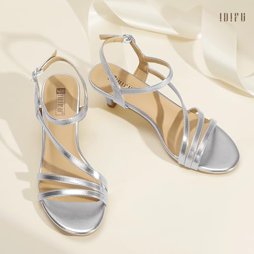 IDIFU Women's Dressy Strappy 2 Inch Silver Low Kitten Heels Open Toe Heel by IDIFU - Used condition - Image 5