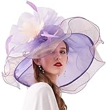 ORIDOOR Women Organza Fascinator Church Kentucky Derby Hat Floral Tea Party Wedding Hat, 003c Purple, One Size