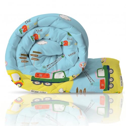 Image of Filymore Cute Car Comforter for Kids Boys - Cute Cartoon Print Single Bed Blanket, Microfiber Dohar for Boys & Girls | Soft Kids Winter & Summer Quilt |60x90 Inches (Leamon and SkyBlue)