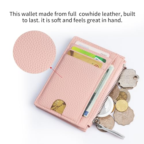 Image of Slim Wallet for Women Small Leather RFID Blocking Credit Card Holder Minimalist Front Pocket Wallet with Coin Purses & Pouches,Pink