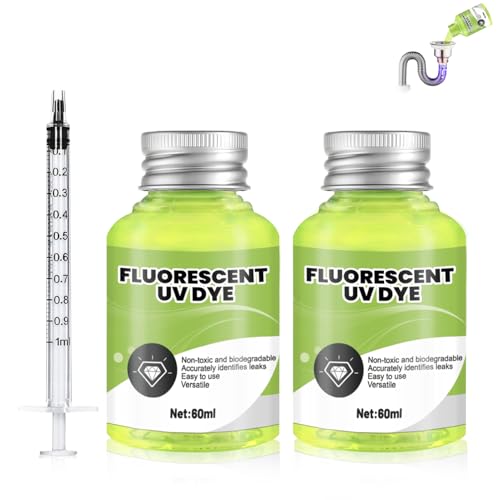 Allony Detector de Fugas de Agua Tinte Trazador, Detección Universal de Fugas, Detector Fluorescente, Piscinas, Spas, Tuberías, Techos y Tinte de Inspección Automotriz (Con Jeringa)