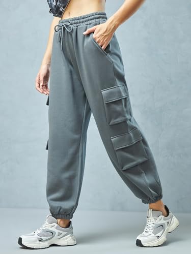 Image of Bewakoof Women's Fleece Super Loose Fit Joggers|Bewakoof Heavy Duty 1.0 | Track pants for woman | Lower for women | Multipurpose | Activewear | Utility Pockets | Lightweight & Flexible Elastic Waist | Casual Joggers | Loose Fit