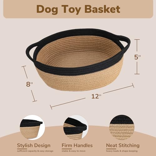 Image of Goodpick Small Woven Rope Gift Basket Empty, 12 inch x 8 inch x 5 inch, Jute and Black