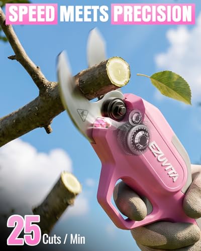 Image of Cordless Electric Pruning Shears, SK5 Blade & 2000mAh Removable Battery Powered Pruning Shears with Hand Pruners for Gardening, Tree Branch & Orchard Trimming Pink