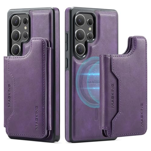 For Galaxy S25 Edge �p �P�[�X ���O���\ ������ 2 in 1 �J�[�h���[ Magsafe�Ή� ���^ �T���X�� �M�����N�V�[ S25 Edge �g�уJ�o�[ ���C�����X�[�d�Ή� �X�^���h�@�\ RFID�u���b�L���O �}�O�l�b�g �J�[�h�|