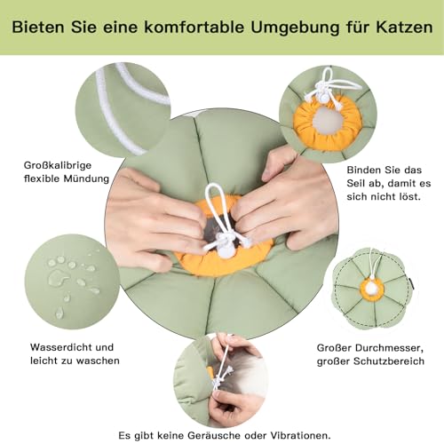 THKOFPET Halskrause Katze, Einstellbarer Katzenhalskragen, Weiche Blumen Katzenhalskrause Kragen Cone, für Katzen und kleine Hunde nach Operationen und Verletzungen (grüner, M)