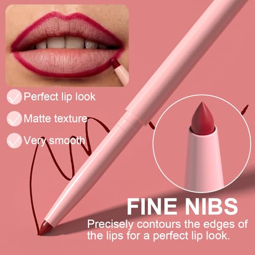 Image of evpct 6Pcs Retractable Lip Liner Pencils Set Pack for Shaping & Sculpting Lips, Ruby Mauve Red Rose Nude Pink Plum Purple Taupe Brown Creamy Matte Gel Lip Liner Lipliners Pencil delineador de labios