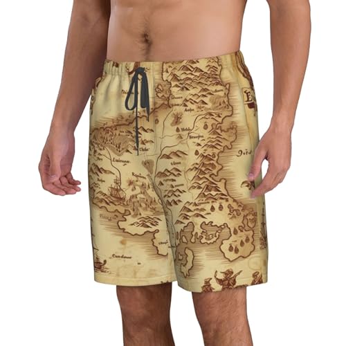 Treasure Map Vintage Men's Swim Trunks Quick Dry Board Shorts with Pockets Casual Drawstring Beach Shorts2