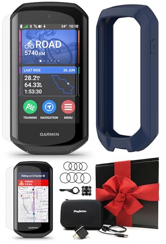 Image of Garmin Edge 1050 Cycling GPS Computer Black Silicone Case Gift Box Bundle | Color Touchscreen, Built-in Speaker, Group Ride, Road Alerts | Includes PlayBetter Screen Protectors, Adapter, Case & More