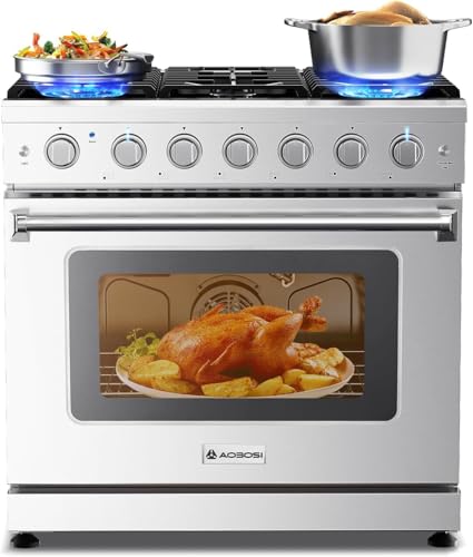 AAOBOSI Upgrade 36 Inch Front Control Gas Range Oven with 6 Cooktop Burners, 6 Cu. Ft 18000 BTU Convection and Self Clean, Freestanding Heavy Duty Gas Range Stove with Halogen Light,Large Capacity