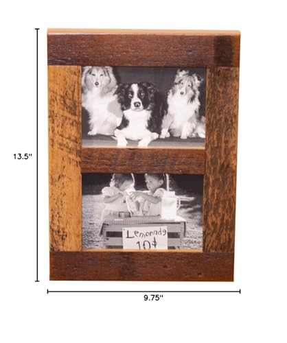 Image of Rustic Wooden Collage Picture Frame, Wood Multi Photo Holder for Wall, Horizontal and Vertical Display, Reclaimed Barnwood, 2 Openings each 5x7