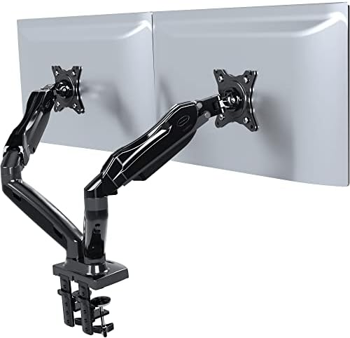 Invision Dual Monitor Arm Mount Ergonomic Height Assisted (Gas Powered) Full Motion Dual Arm Desktop Clamp PC Mount for 1727 Screens Adjustable Tilt Swivel VESA 75mm & 100mm Weight 2-6.5kg (MX300)