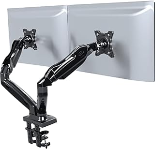 Invision Dual Monitor Arm Mount Ergonomic Height Assisted (Gas Powered) Full Motion Dual Arm Desktop Clamp PC Mount for 1727 Screens Adjustable Tilt Swivel VESA 75mm & 100mm Weight 2-6.5kg (MX300)