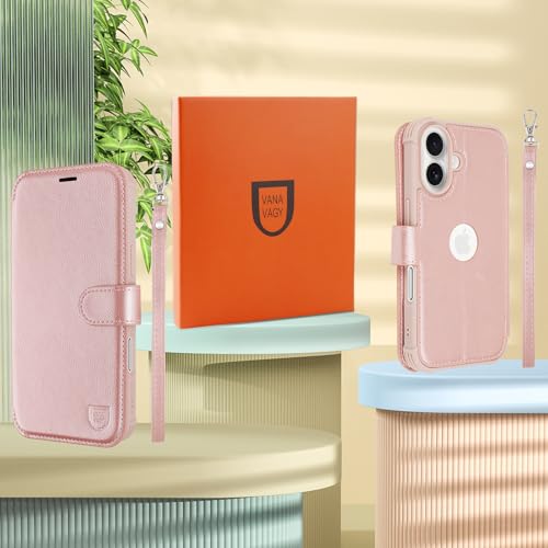 VANAVAGY Compatible for iPhone 16 Plus Wallet Case, 12ft Drop Protection, RFID Blocking PU Leather Flip Cover, Card Holder & Kickstand, Shockproof Phone Case for 16 Plus-6.7 Inch,Rose Gold by VANAVAGY - Image 8