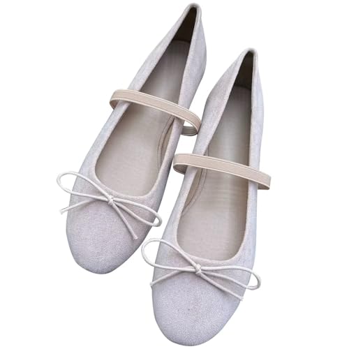 Image of TN TANGNEST Women's Mary Jane Flats Bow Ballet Shoes | Round Toe Flats with Buckle Strap Dressy Comfortable Faux Suede Flats