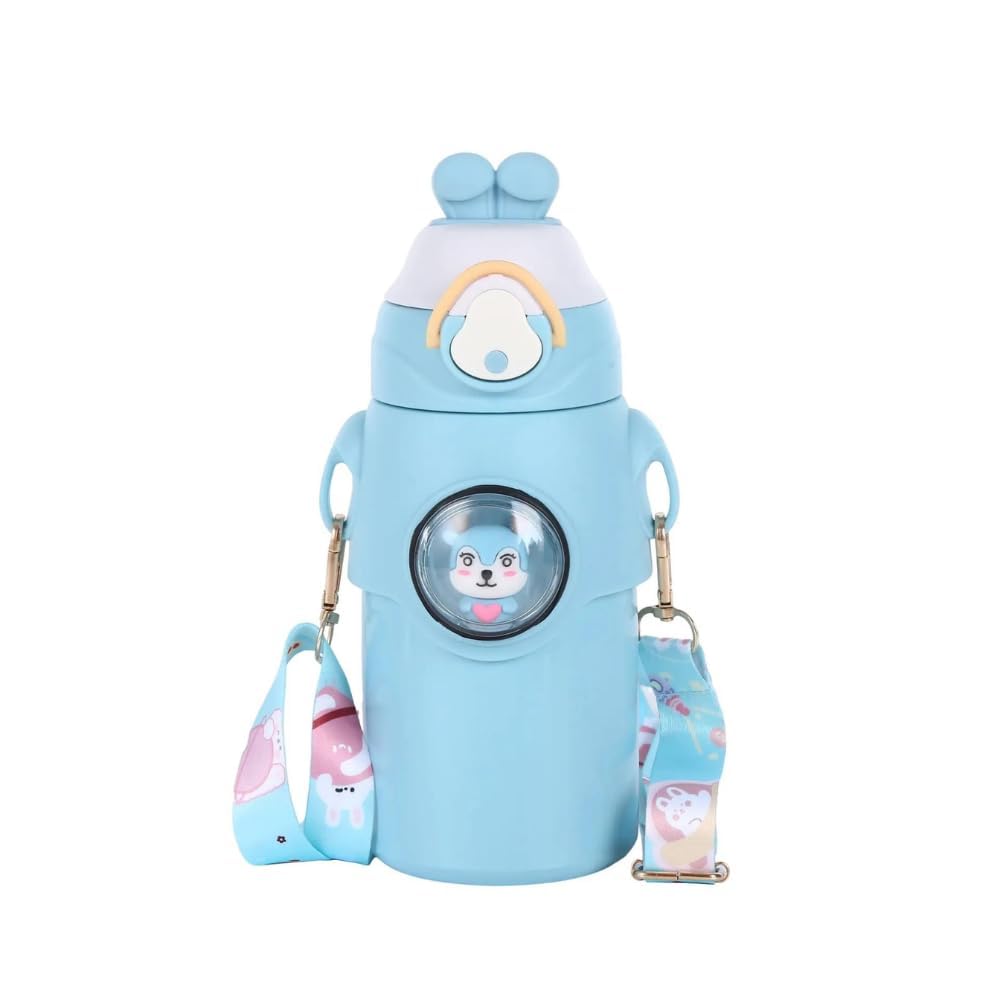 JANCOM Stainless Steel Water Bottle with Straw Sipper Water Bottle with Soft Silicone Straw Cute Girl Outdoor Bottle Portable Straw Drinking Bottle Water Bottles for Girls (500ML)-image-5