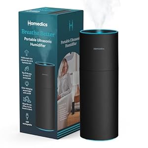 Homedics Portable Humidifier – Small Air Humidifiers for Bedroom, Plants, Office, Travel – Cool Mist Humidifiers, Color-Changing Accent Light, 2 Mist Settings, Black