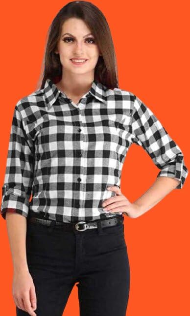 Image of Women Casual Check Shirt Cotton Long Sleeve Stylish Checked Pattern Fashion Clothing
