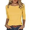 Totatuit Camiseta de Mujer de algodón elástica básica y Ajustada con Cuello Barco y Mangas 3/4 Elegante y cómoda para Diario Amarillo，M