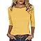 Totatuit Camiseta de Mujer de algodón elástica básica y Ajustada con Cuello Barco y Mangas 3/4 Elegante y cómoda para Diario Amarillo，M