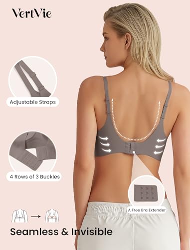 Image of Vertvie Wireless Bras for Women Full Coverage Supportive Seamless Bralettes No Underwire Push Up Comfort Soft T-Shirt Bra(Classic Grey, X-Large)