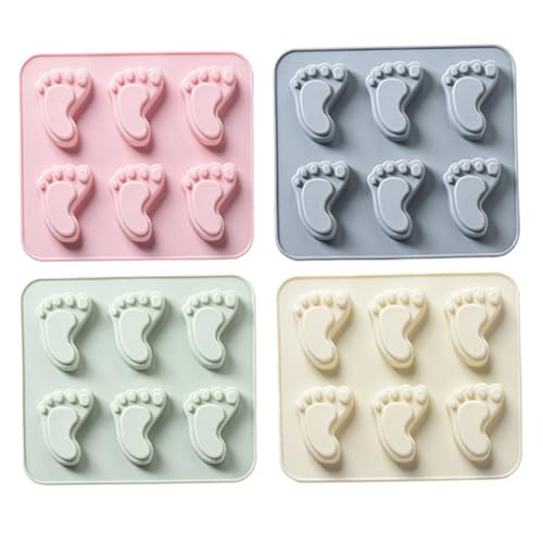 FONDOTIN 4 piezas Molde Silicona para Fondant Forma de Huella Molde Chocolate y Hielo Antiadherente Apto para Repostería Casera Fácil Limpieza