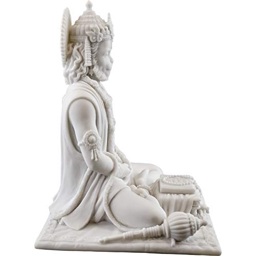 Top Collection 8" Hanuman Hindu Statue in White Marble Finish - Hindu God of Strength Figurine