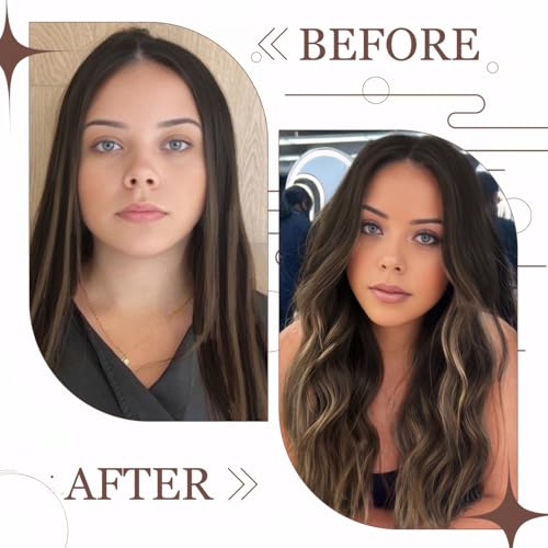 Hetto Clip in Hair Extensions Real Human Hair Balayage Brown Mix Blonde 20 Inch, Comfortable Human Hair Clip in Extensions - Image 4