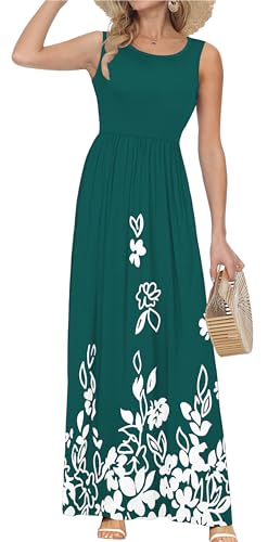 Image of AUSELILY Women's Summer Sleeveless Loose Plain Casual Long Maxi Dresses | Year Round wear solid floral print, Casual daily wear, Empire waist, Floor length, Side pockets New