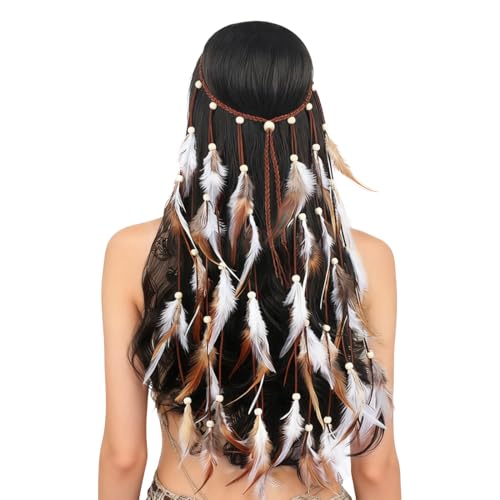 Bluelves Diadema de Plumas Bohemias,Hippie Tocados,Tocado Hippie Plumas,Headpiece Plumas India Vintage,Hippie Bohemia Banda para Mujer-1