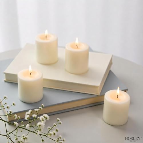 Image of Hosley Set of 72 Unscented Ivory Votive Candles - Bulk Pack, Clean-Burning, Long-Lasting 10-12 Hour Burn Time - Ideal for Weddings, Home Decor, Spa, and Events